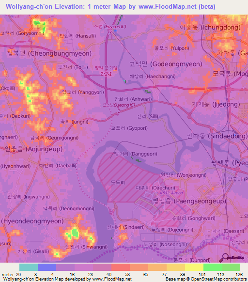 Wollyang-ch'on,South Korea Elevation Map