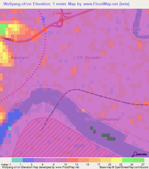 Wollyang-ch'on,South Korea Elevation Map