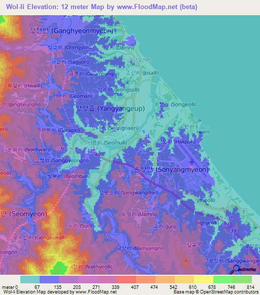 Wol-li,South Korea Elevation Map