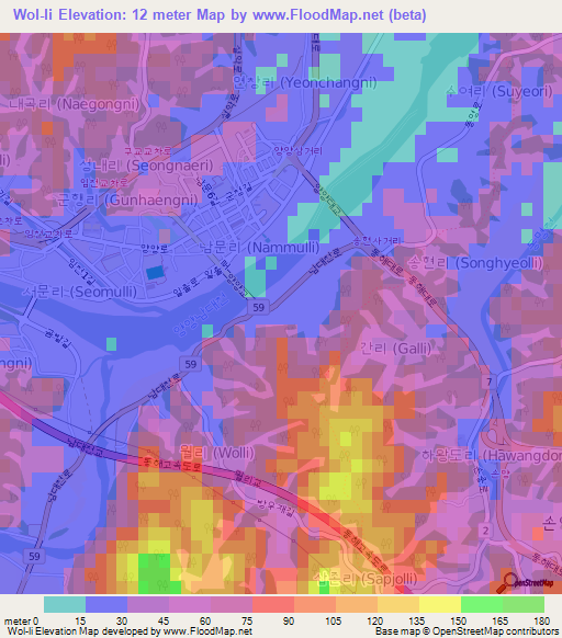 Wol-li,South Korea Elevation Map