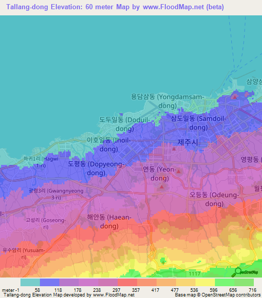 Tallang-dong,South Korea Elevation Map