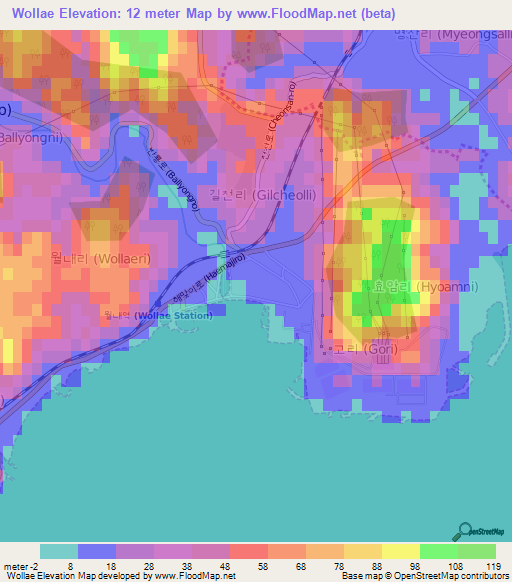 Wollae,South Korea Elevation Map