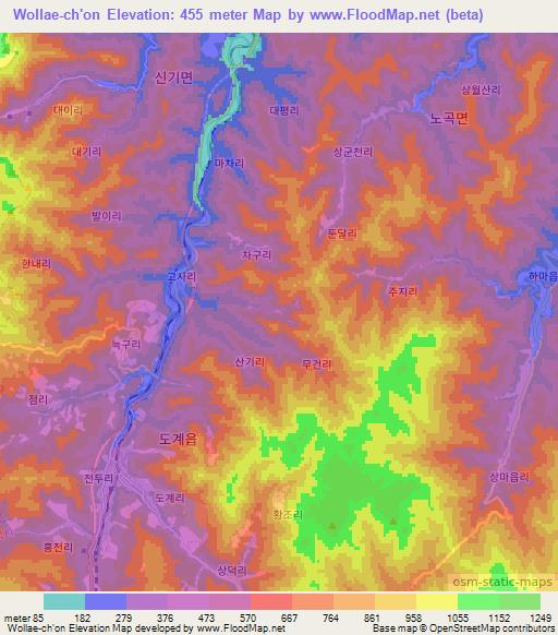 Wollae-ch'on,South Korea Elevation Map