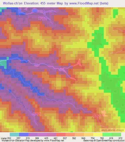 Wollae-ch'on,South Korea Elevation Map