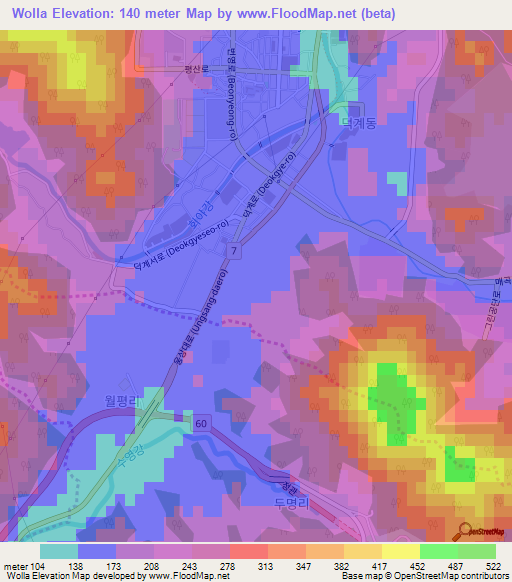 Wolla,South Korea Elevation Map