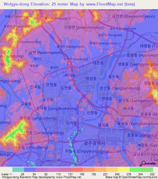 Wolgye-dong,South Korea Elevation Map