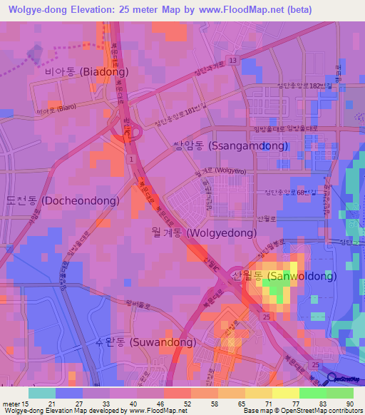 Wolgye-dong,South Korea Elevation Map