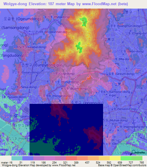 Wolgye-dong,South Korea Elevation Map