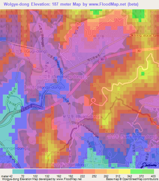 Wolgye-dong,South Korea Elevation Map