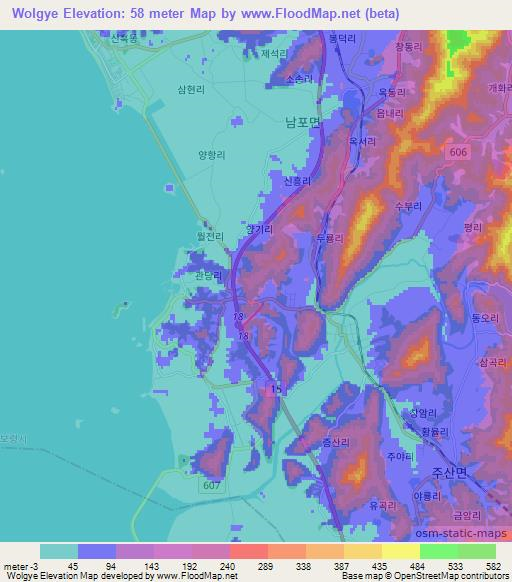 Wolgye,South Korea Elevation Map