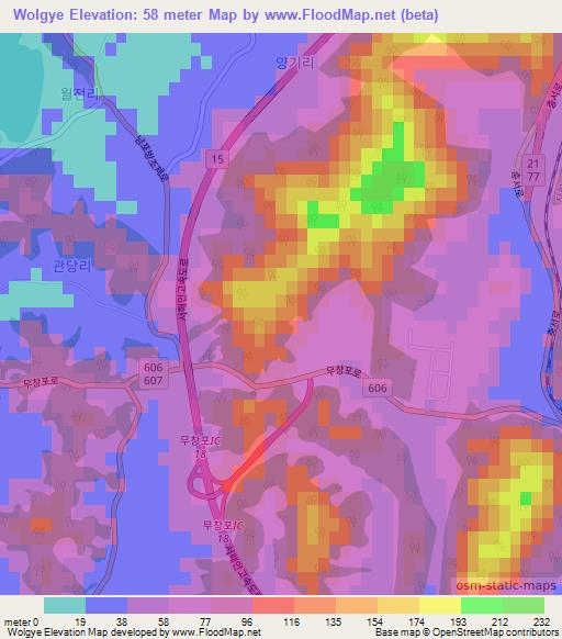 Wolgye,South Korea Elevation Map