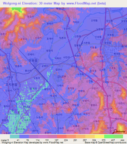 Wolgong-ni,South Korea Elevation Map