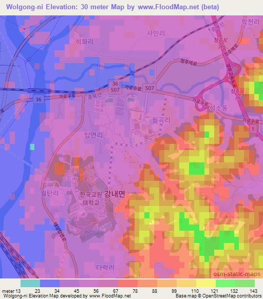 Wolgong-ni,South Korea Elevation Map