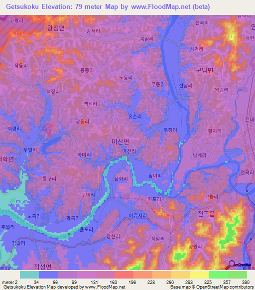 Getsukoku,South Korea Elevation Map