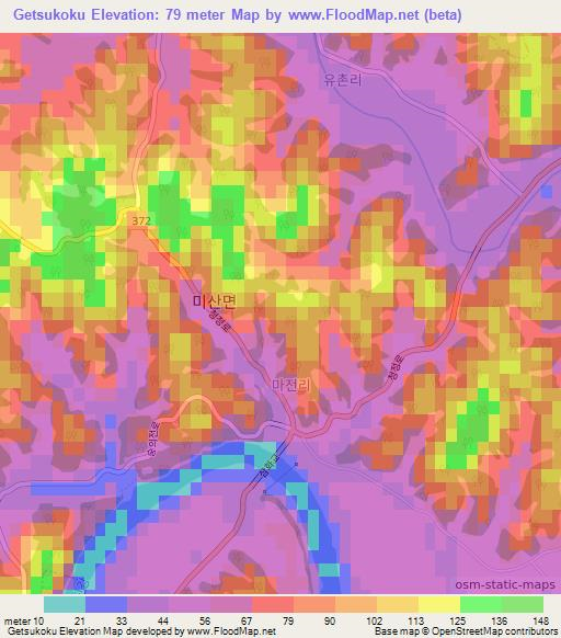 Getsukoku,South Korea Elevation Map