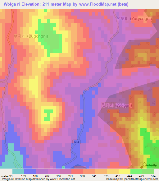 Wolga-ri,South Korea Elevation Map