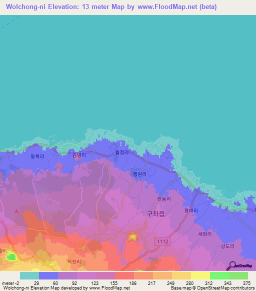 Wolchong-ni,South Korea Elevation Map