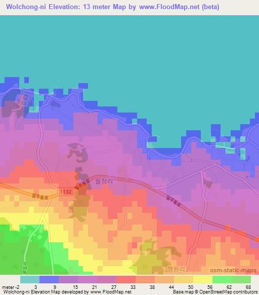 Wolchong-ni,South Korea Elevation Map