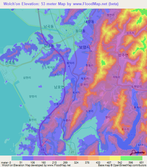 Wolch'on,South Korea Elevation Map