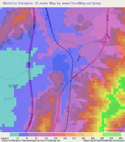 Wolch'on,South Korea Elevation Map