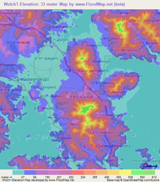 Wolch'i,South Korea Elevation Map