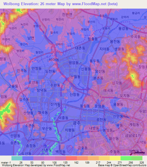 Wolbong,South Korea Elevation Map