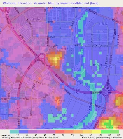 Wolbong,South Korea Elevation Map