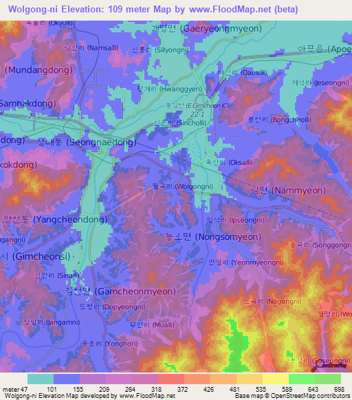 Wolgong-ni,South Korea Elevation Map