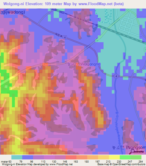 Wolgong-ni,South Korea Elevation Map