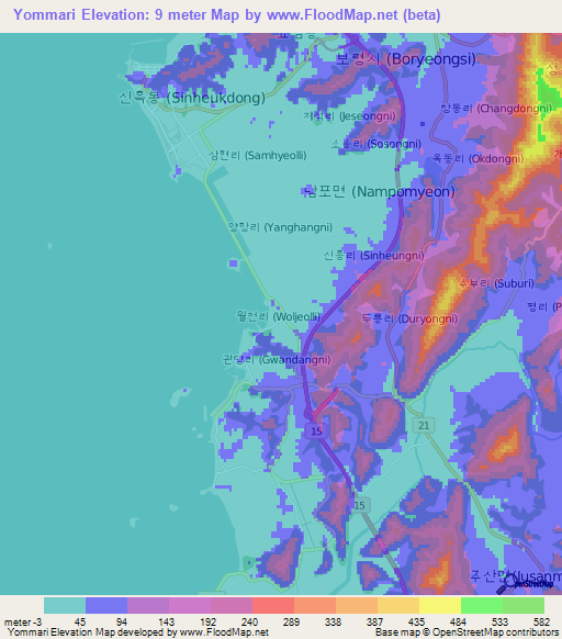 Yommari,South Korea Elevation Map