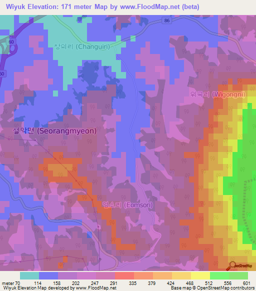 Wiyuk,South Korea Elevation Map