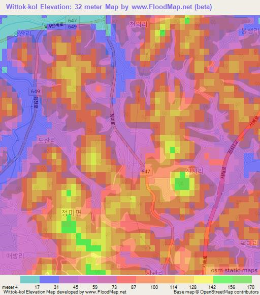 Wittok-kol,South Korea Elevation Map