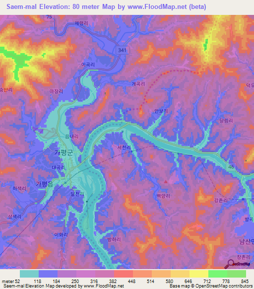 Saem-mal,South Korea Elevation Map