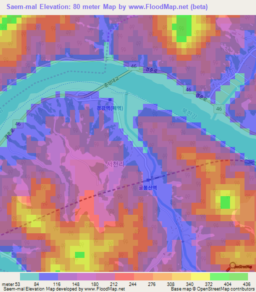 Saem-mal,South Korea Elevation Map