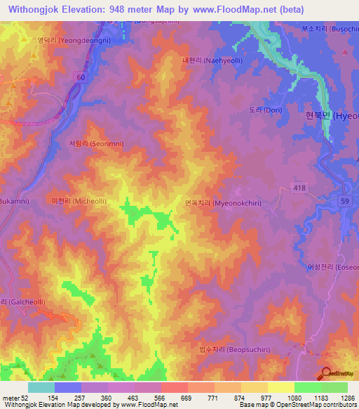 Withongjok,South Korea Elevation Map