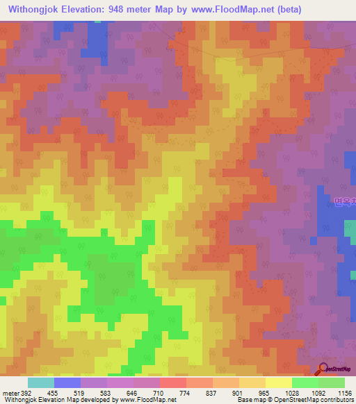 Withongjok,South Korea Elevation Map