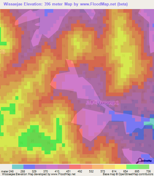 Wissaejae,South Korea Elevation Map