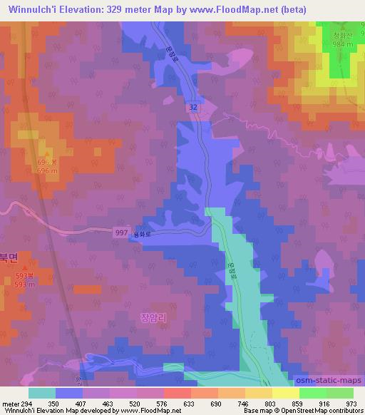 Winnulch'i,South Korea Elevation Map