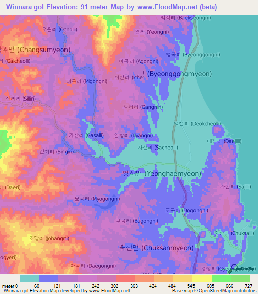 Winnara-gol,South Korea Elevation Map