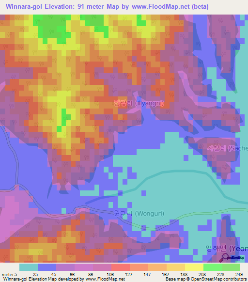 Winnara-gol,South Korea Elevation Map