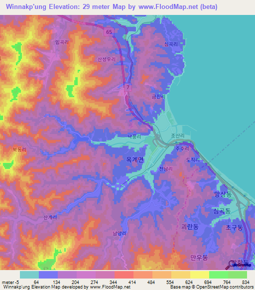 Winnakp'ung,South Korea Elevation Map