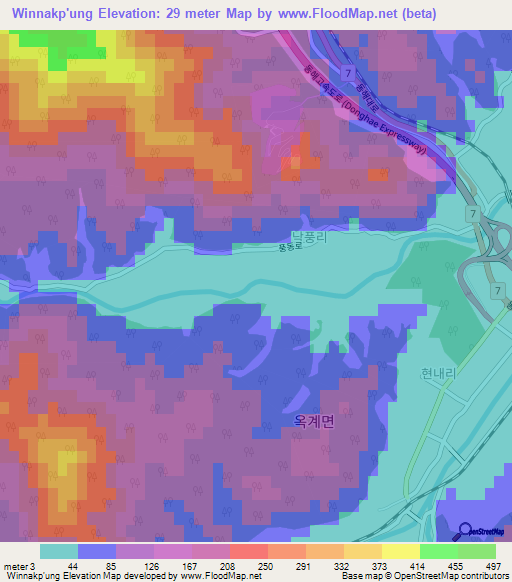 Winnakp'ung,South Korea Elevation Map