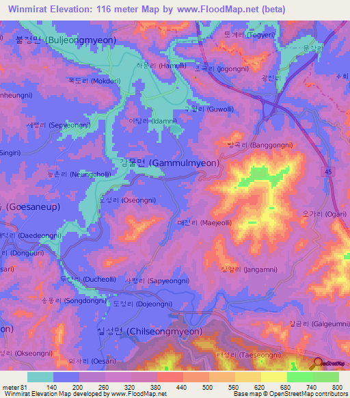 Winmirat,South Korea Elevation Map