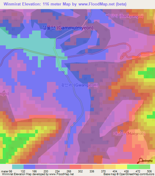 Winmirat,South Korea Elevation Map