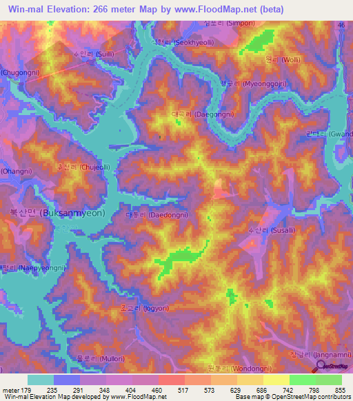 Win-mal,South Korea Elevation Map