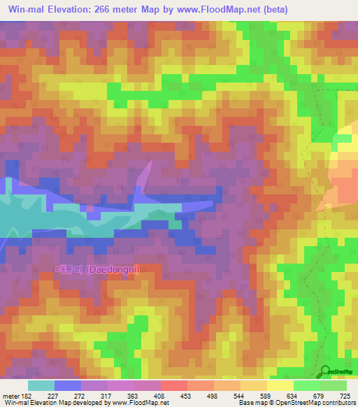 Win-mal,South Korea Elevation Map