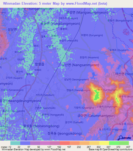 Winmadan,South Korea Elevation Map