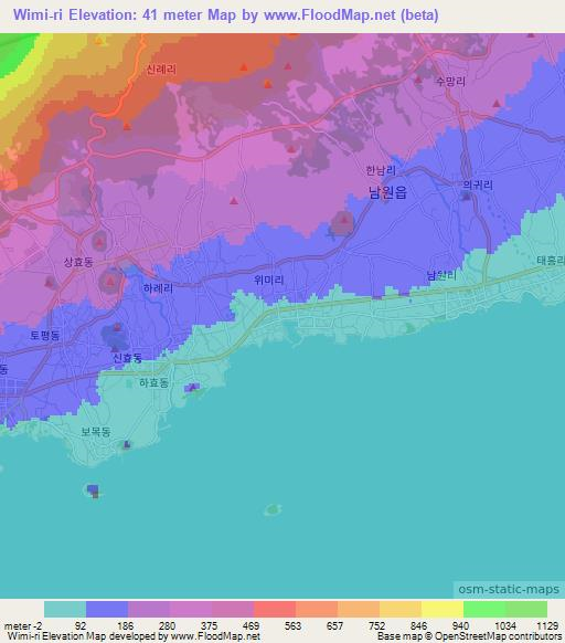 Wimi-ri,South Korea Elevation Map