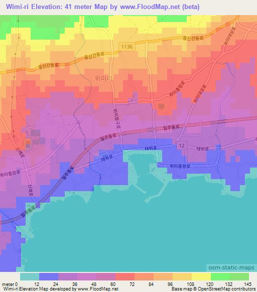 Wimi-ri,South Korea Elevation Map