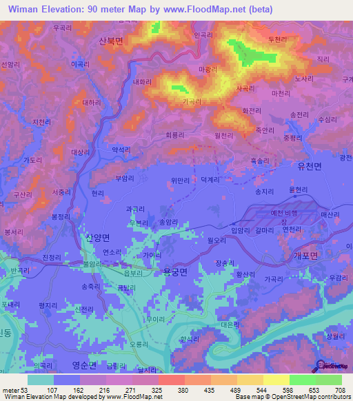 Wiman,South Korea Elevation Map